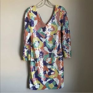 Vintage Black Tie Multicolor Sequin Dress V Neck